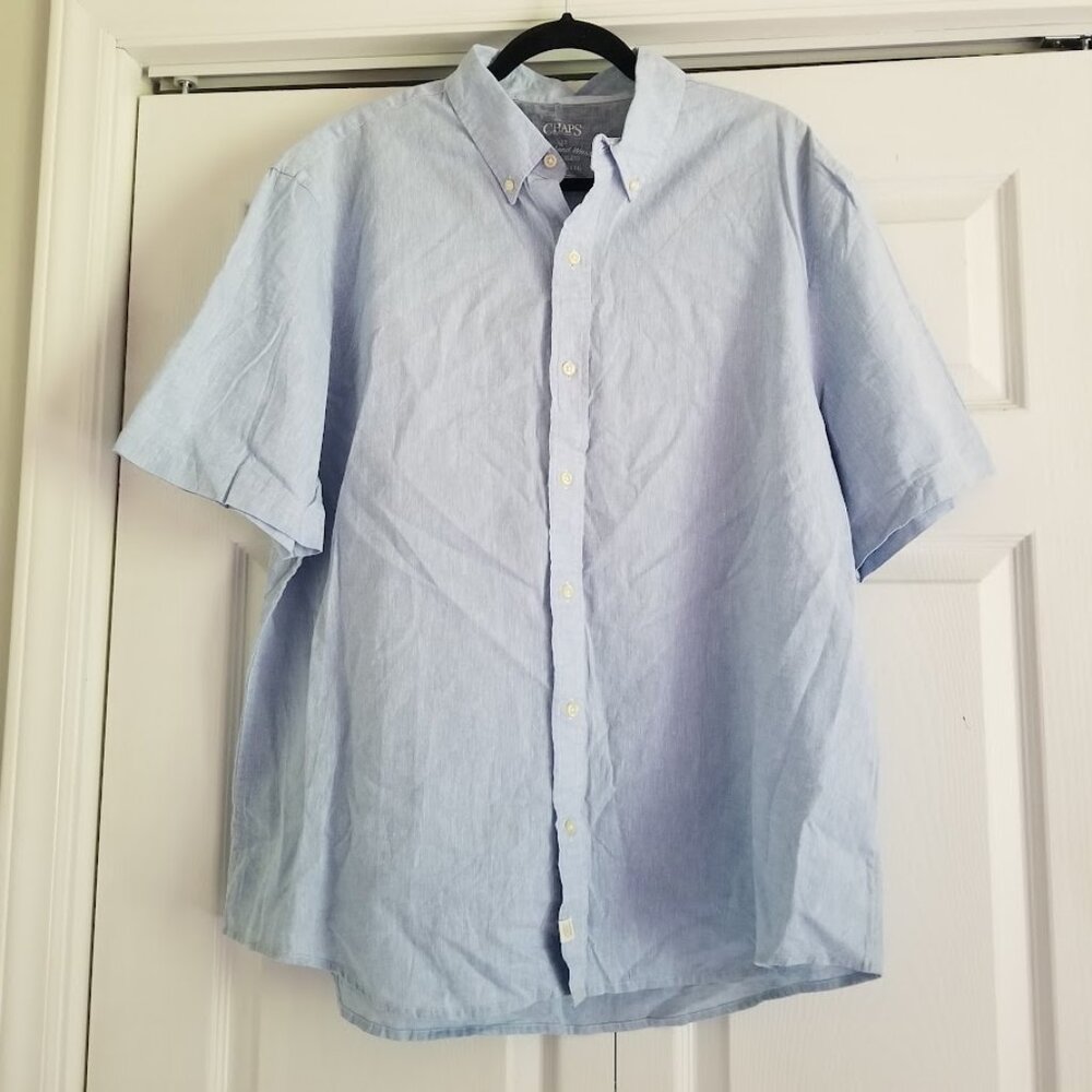 Chaps Men's Button Down Shirt XX-Large Light Blue Linen Cotton Short Sleeve New